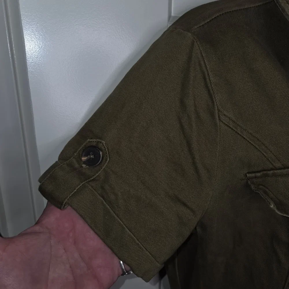 Haute Monde Anthro Denim Olive Green Utility Coveralls Jumpsuit Size Large - Picture 4 of 12